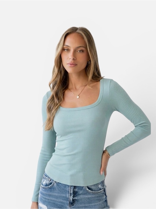 Athleta Tops - Athleta Seafoam Green Signature Rib Square Neck Long Sleeve Top S